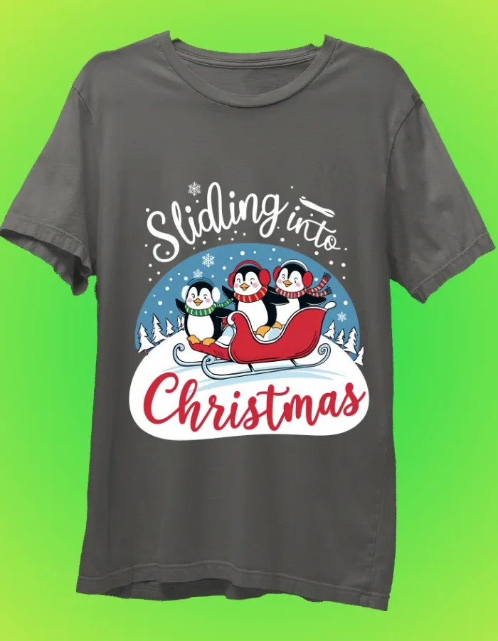 Sliding into Christmas Gray T-Shirt